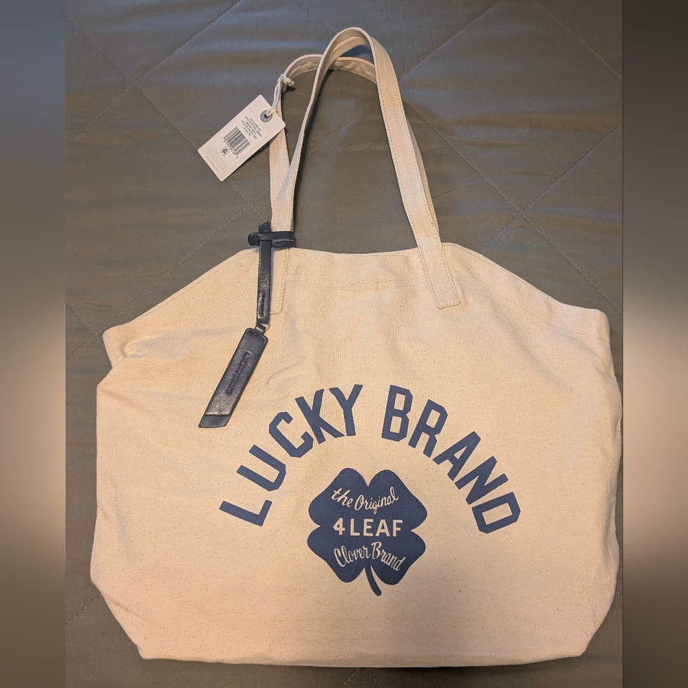 NWT Lucky Brand oversized canvas tote with clover logo